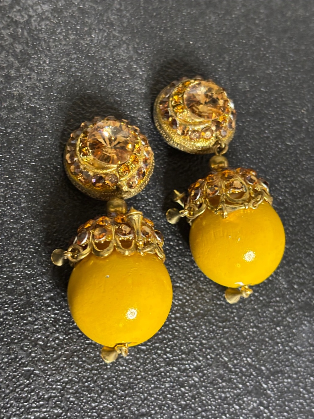 Vintage Yellow Drop Statement Clip On Earrings Dangle Chunky